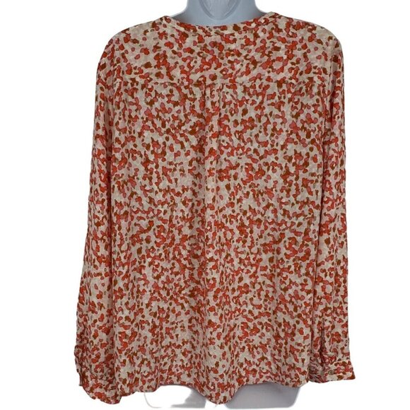 TALBOTS Orange Coral Abstract Patterned Pintucked Career Blouse Size L - Picture 2 of 8